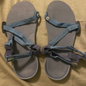 Xero Shoes, Z-Trail EV, woman’s size 10, blue/multi, non elevated zero drop heel